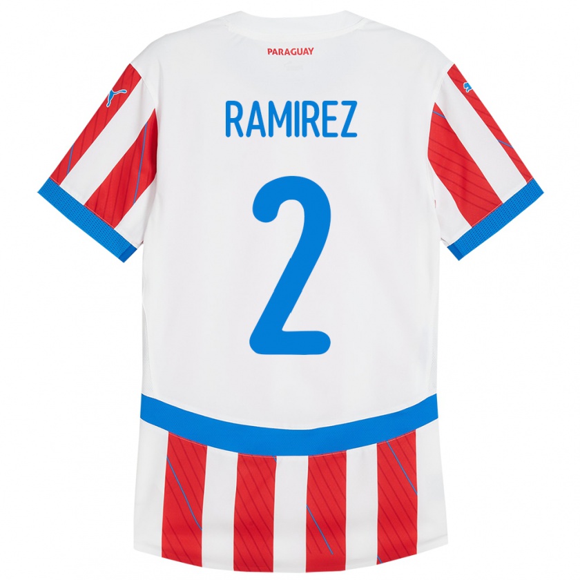 Kandiny Niño Camiseta Paraguay Iván Ramírez #2 Blanco Rojo 1ª Equipación 24-26 La Camisa Chile