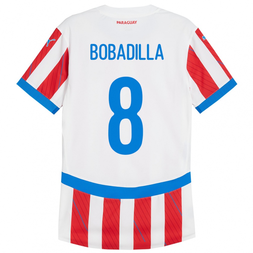 Kandiny Niño Camiseta Paraguay Damián Bobadilla #8 Blanco Rojo 1ª Equipación 24-26 La Camisa Chile