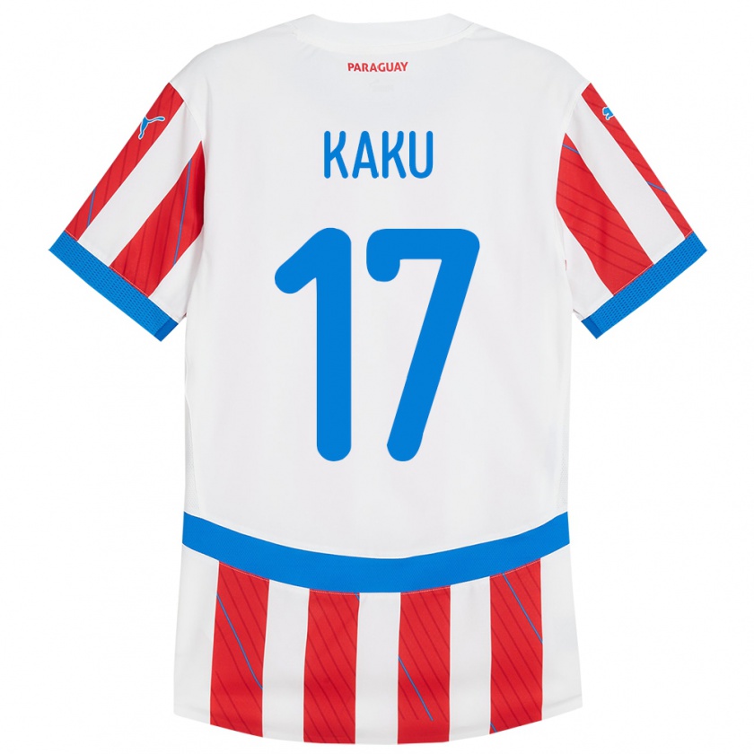 Kandiny Niño Camiseta Paraguay Kaku #17 Blanco Rojo 1ª Equipación 24-26 La Camisa Chile