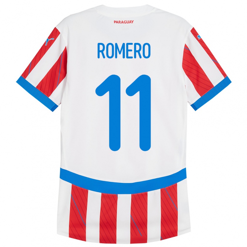 Kandiny Niño Camiseta Paraguay Ángel Romero #11 Blanco Rojo 1ª Equipación 24-26 La Camisa Chile