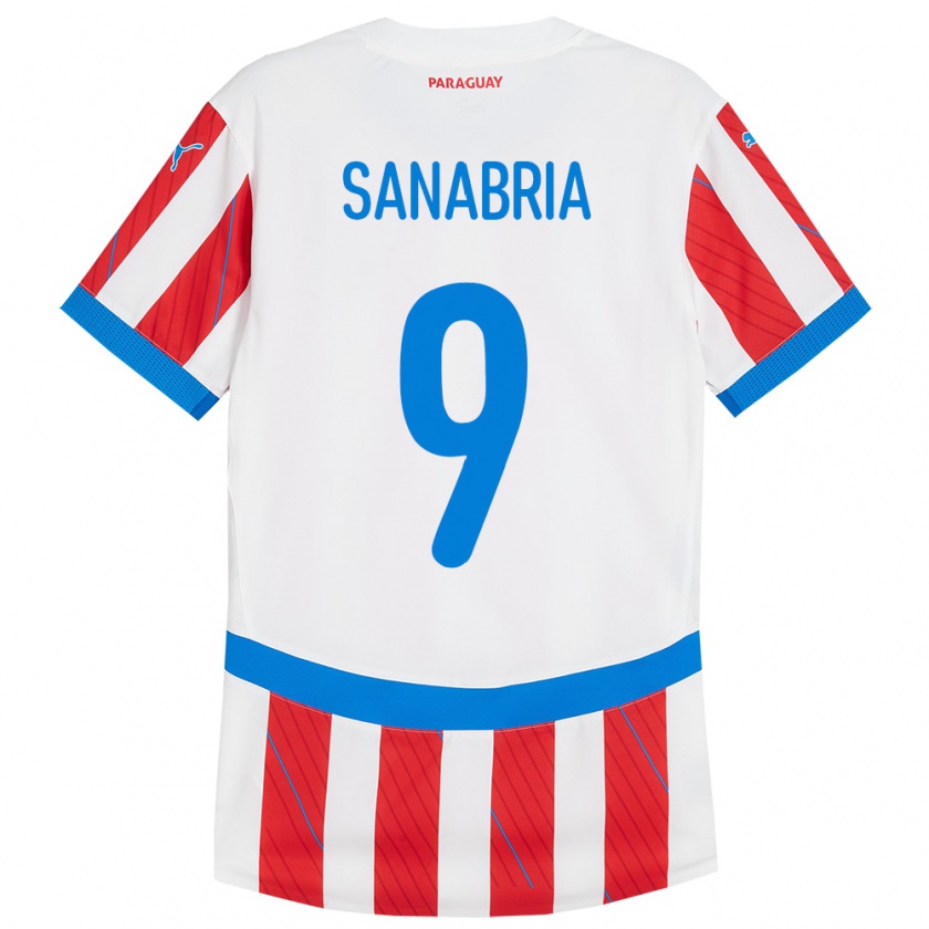 Kandiny Niño Camiseta Paraguay Antonio Sanabria #9 Blanco Rojo 1ª Equipación 24-26 La Camisa Chile