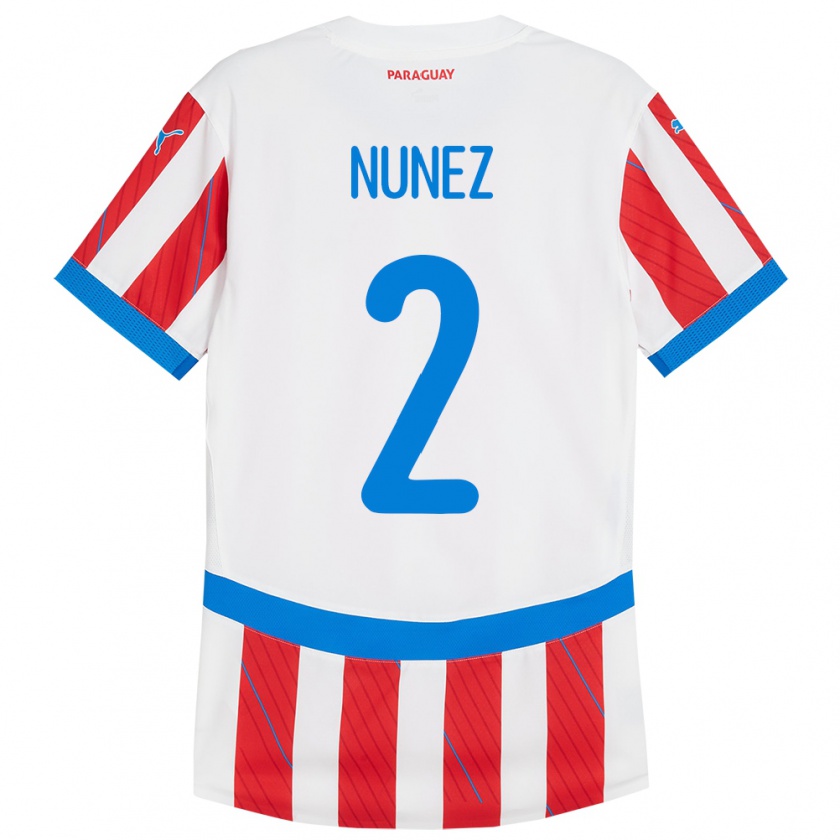 Kandiny Niño Camiseta Paraguay Alan Núñez #2 Blanco Rojo 1ª Equipación 24-26 La Camisa Chile