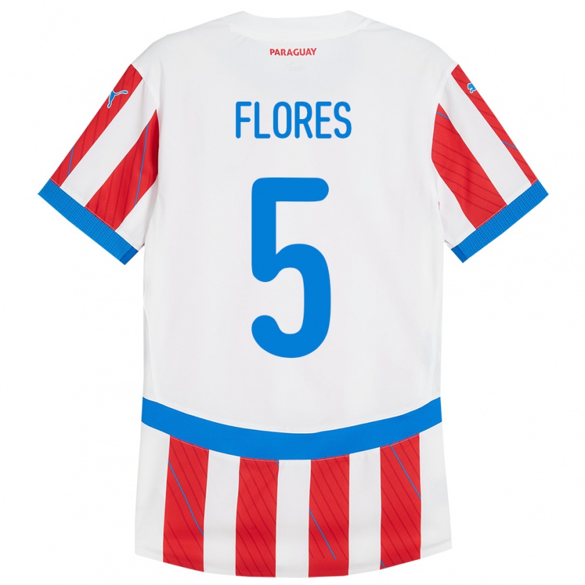 Kandiny Niño Camiseta Paraguay Gilberto Flores #5 Blanco Rojo 1ª Equipación 24-26 La Camisa Chile