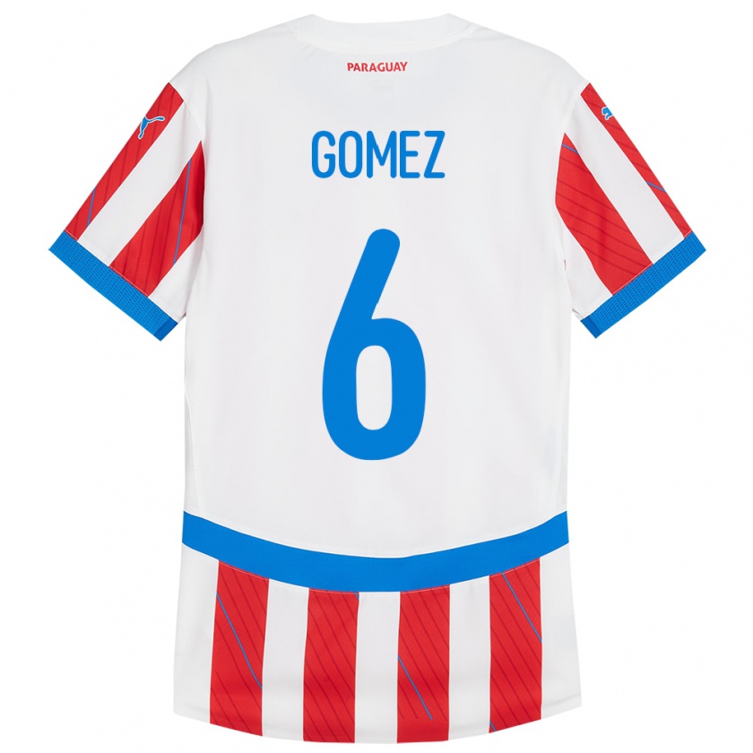 Kandiny Niño Camiseta Paraguay Marcos Gómez #6 Blanco Rojo 1ª Equipación 24-26 La Camisa Chile