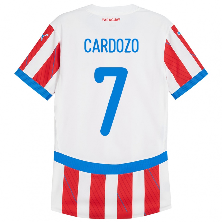 Kandiny Niño Camiseta Paraguay Fernando Cardozo #7 Blanco Rojo 1ª Equipación 24-26 La Camisa Chile