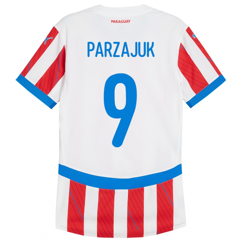 Kandiny Niño Camiseta Paraguay Kevin Parzajuk #9 Blanco Rojo 1ª Equipación 24-26 La Camisa Chile