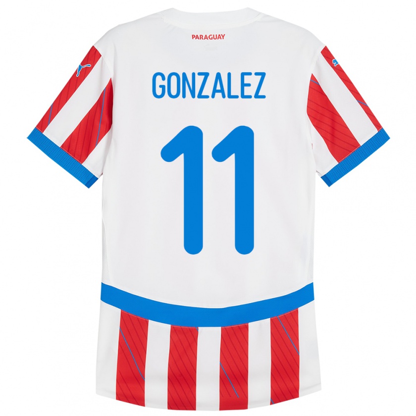 Kandiny Niño Camiseta Paraguay Enso González #11 Blanco Rojo 1ª Equipación 24-26 La Camisa Chile