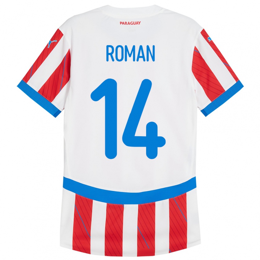 Kandiny Niño Camiseta Paraguay Fernando Román #14 Blanco Rojo 1ª Equipación 24-26 La Camisa Chile