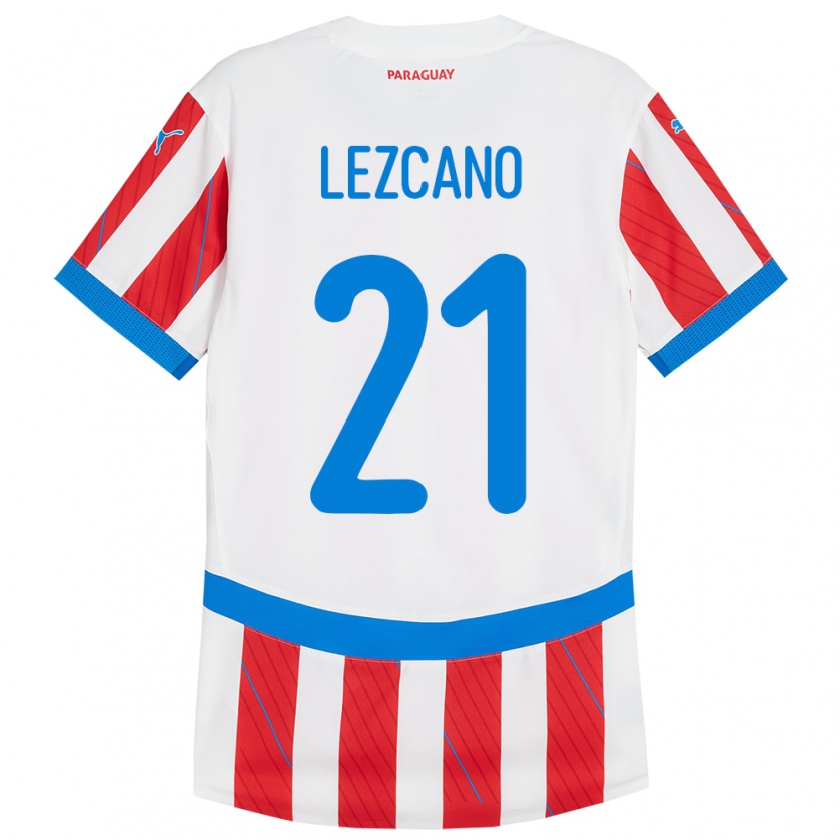 Kandiny Niño Camiseta Paraguay Rubén Lezcano #21 Blanco Rojo 1ª Equipación 24-26 La Camisa Chile