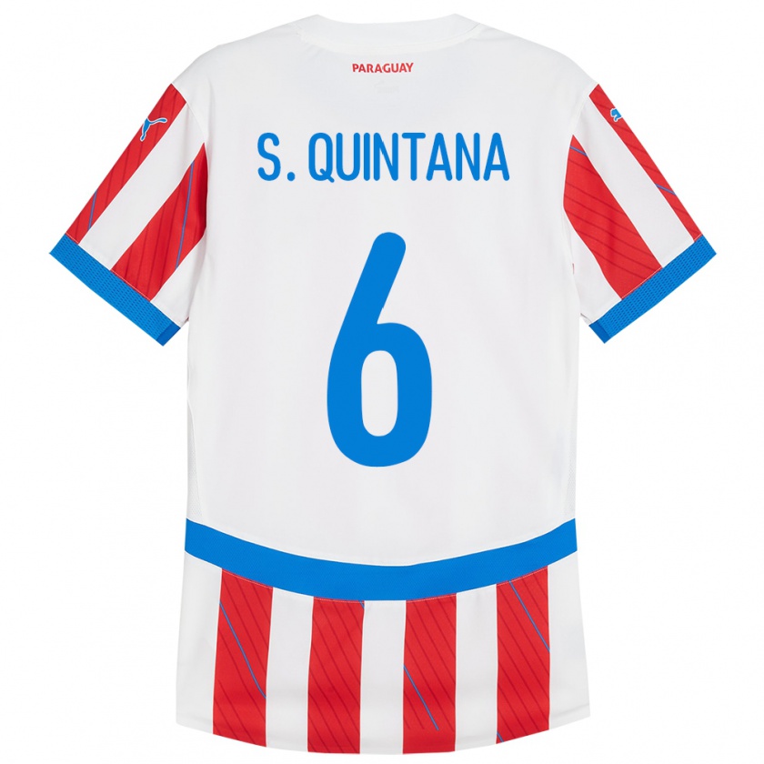 Kandiny Niño Camiseta Paraguay Sebastián Quintana #6 Blanco Rojo 1ª Equipación 24-26 La Camisa Chile