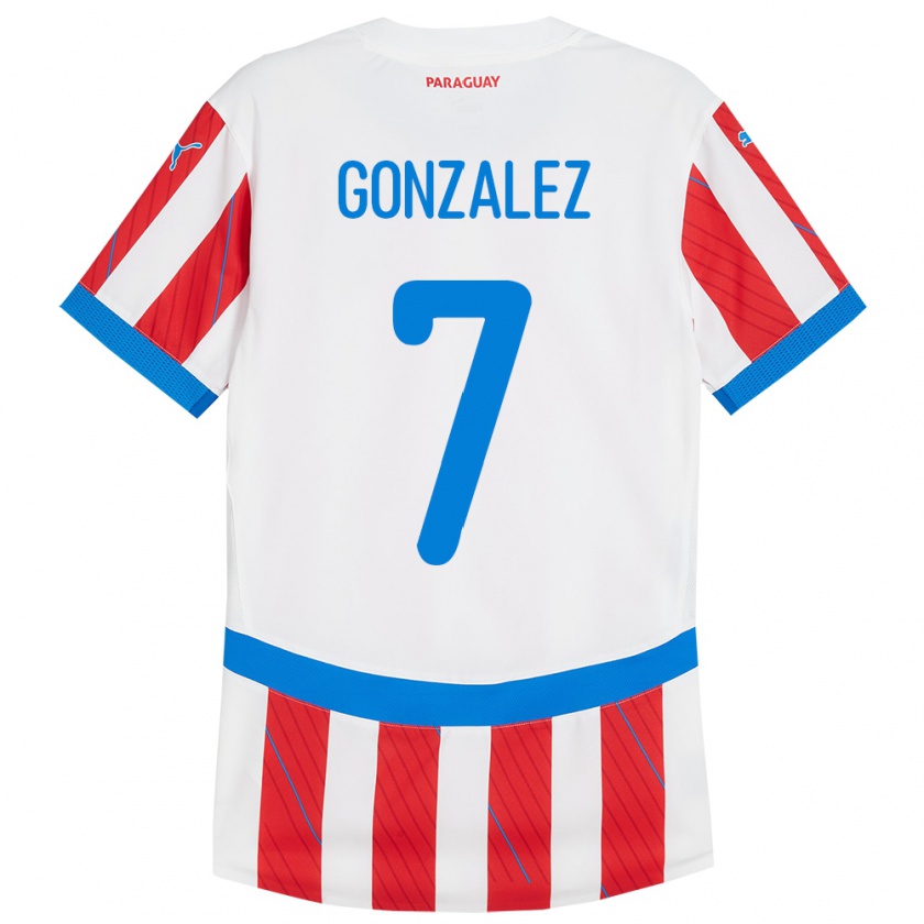 Kandiny Niño Camiseta Paraguay Diego González #7 Blanco Rojo 1ª Equipación 24-26 La Camisa Chile