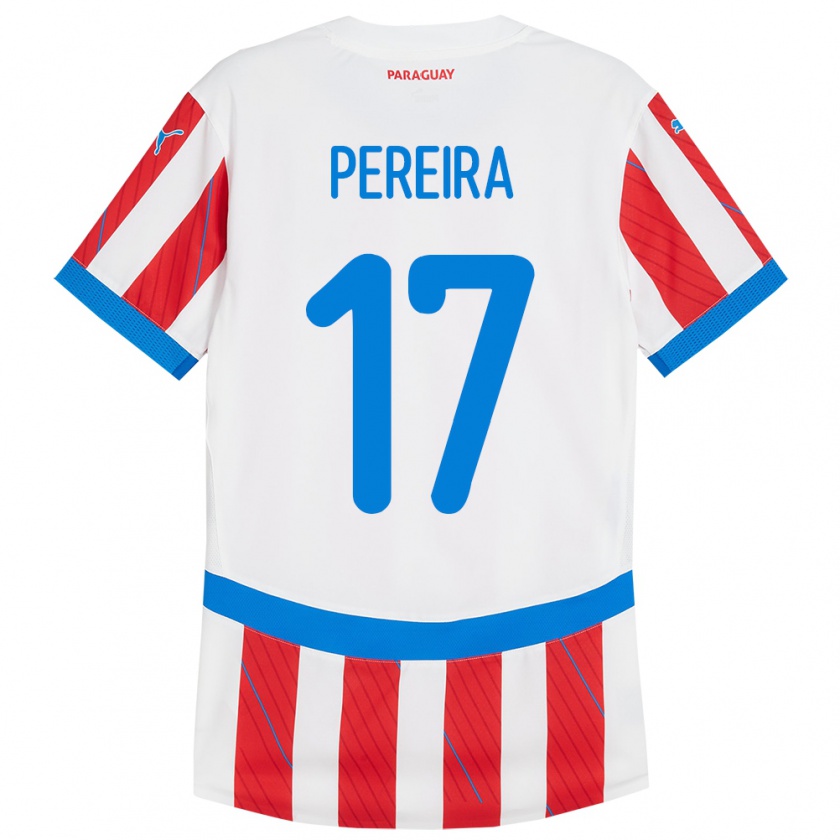 Kandiny Niño Camiseta Paraguay Kevin Pereira #17 Blanco Rojo 1ª Equipación 24-26 La Camisa Chile