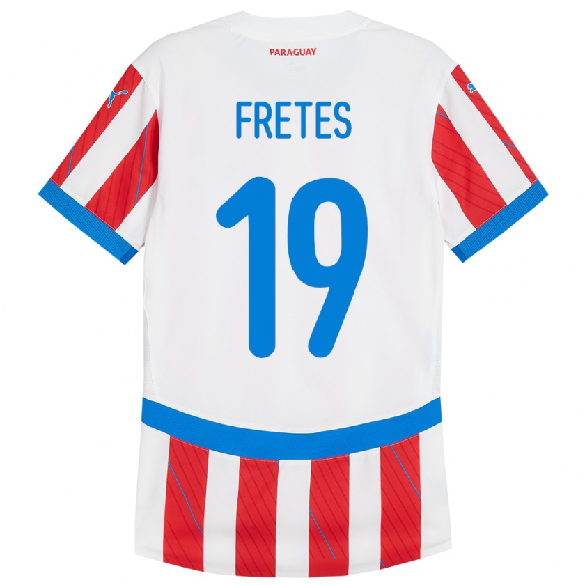 Kandiny Niño Camiseta Paraguay Alexis Fretes #19 Blanco Rojo 1ª Equipación 24-26 La Camisa Chile