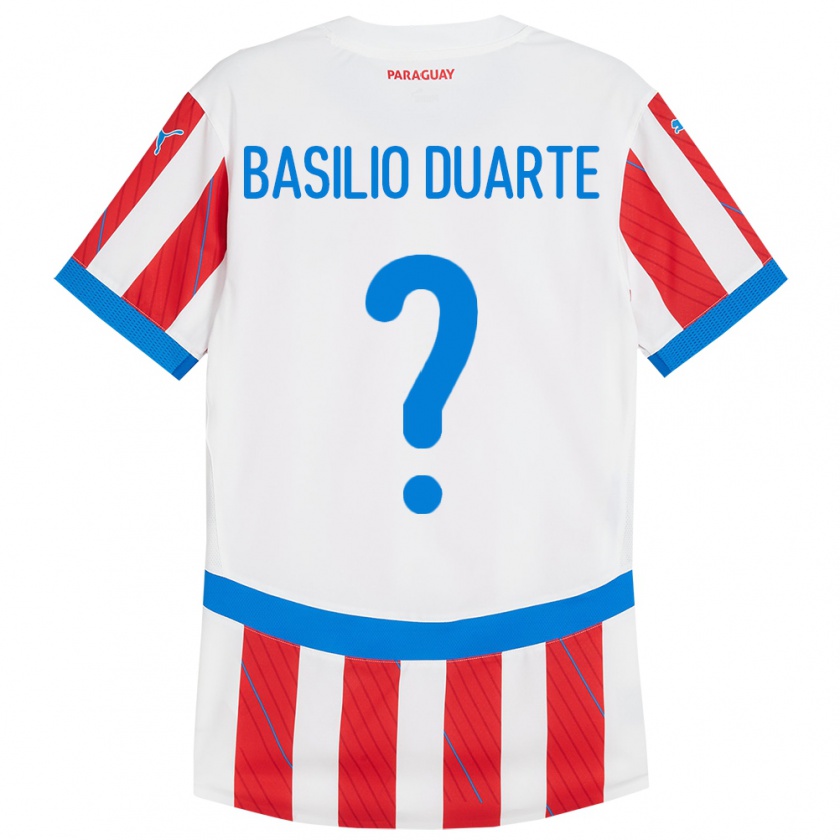 Kandiny Niño Camiseta Paraguay Basilio Duarte #0 Blanco Rojo 1ª Equipación 24-26 La Camisa Chile