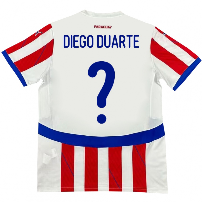 Kandiny Niño Camiseta Paraguay Diego Duarte #0 Blanco Rojo 1ª Equipación 24-26 La Camisa Chile