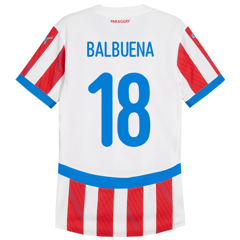 Kandiny Niño Camiseta Paraguay Axel Balbuena #18 Blanco Rojo 1ª Equipación 24-26 La Camisa Chile