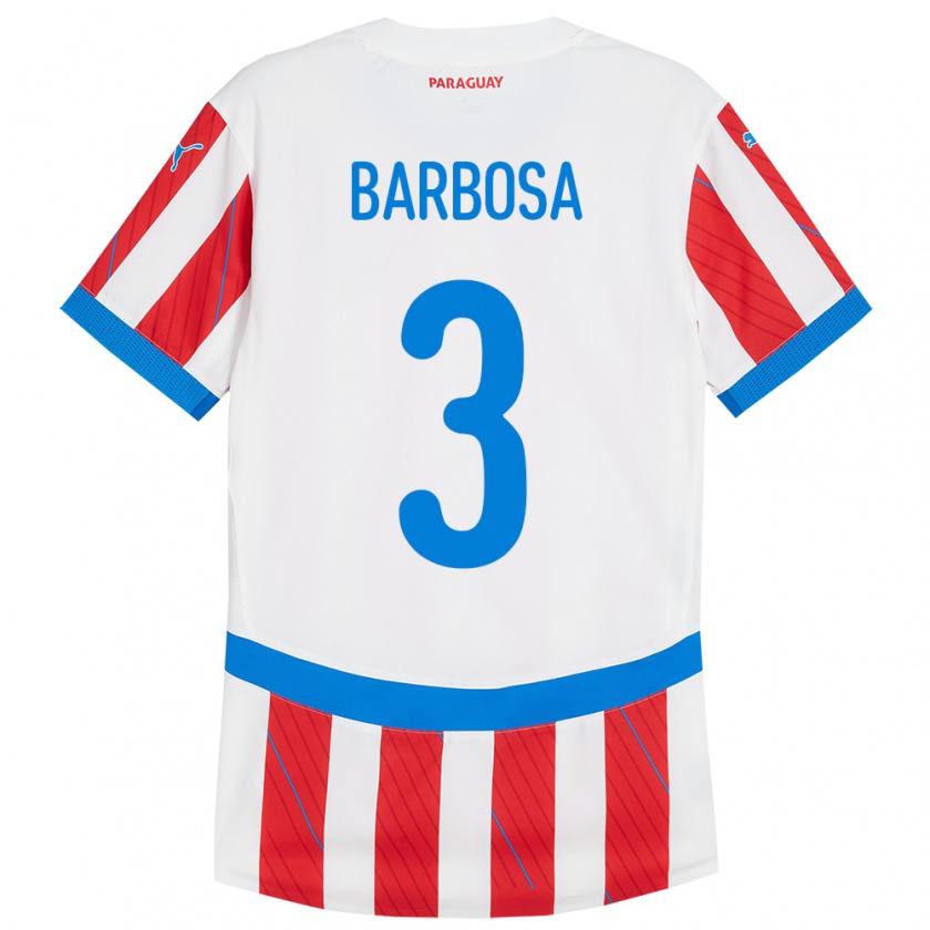 Kandiny Niño Camiseta Paraguay Camila Barbosa #3 Blanco Rojo 1ª Equipación 24-26 La Camisa Chile