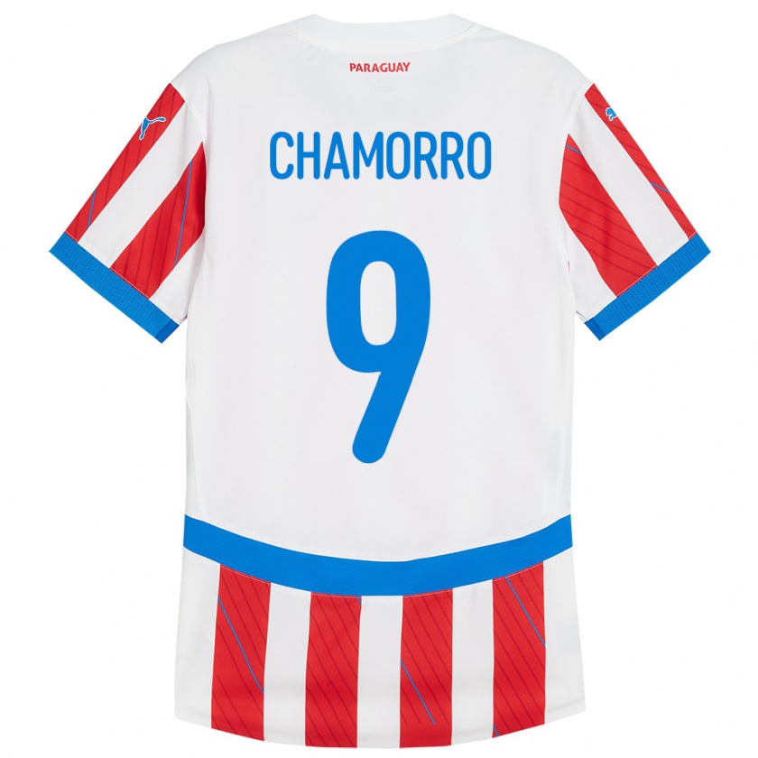 Kandiny Niño Camiseta Paraguay Lice Chamorro #9 Blanco Rojo 1ª Equipación 24-26 La Camisa Chile