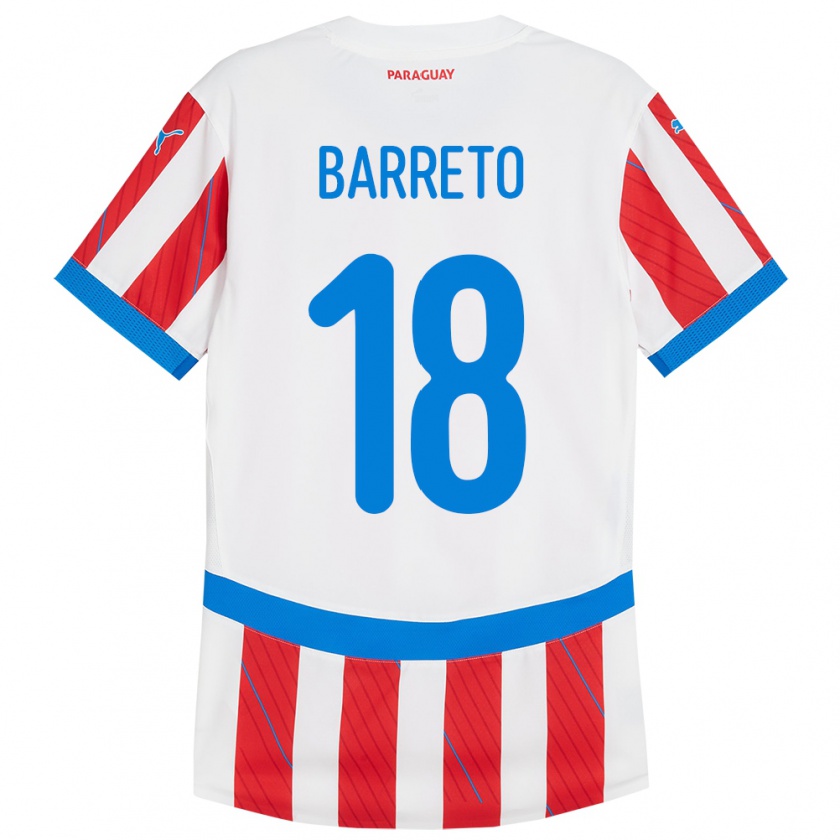 Kandiny Niño Camiseta Paraguay Liz Barreto #18 Blanco Rojo 1ª Equipación 24-26 La Camisa Chile