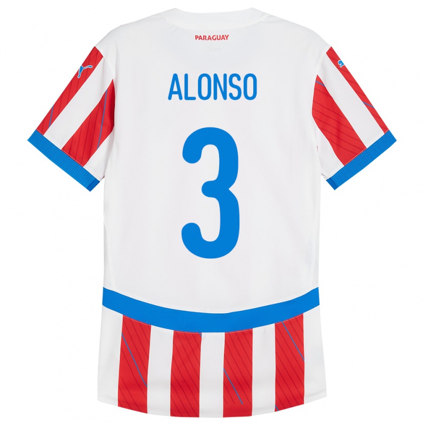 Kandiny Niño Camiseta Paraguay Lorena Alonso #3 Blanco Rojo 1ª Equipación 24-26 La Camisa Chile