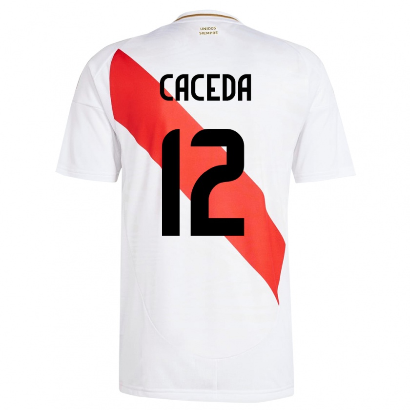 Kandiny Niño Camiseta Perú Carlos Cáceda #12 Blanco 1ª Equipación 24-26 La Camisa Chile