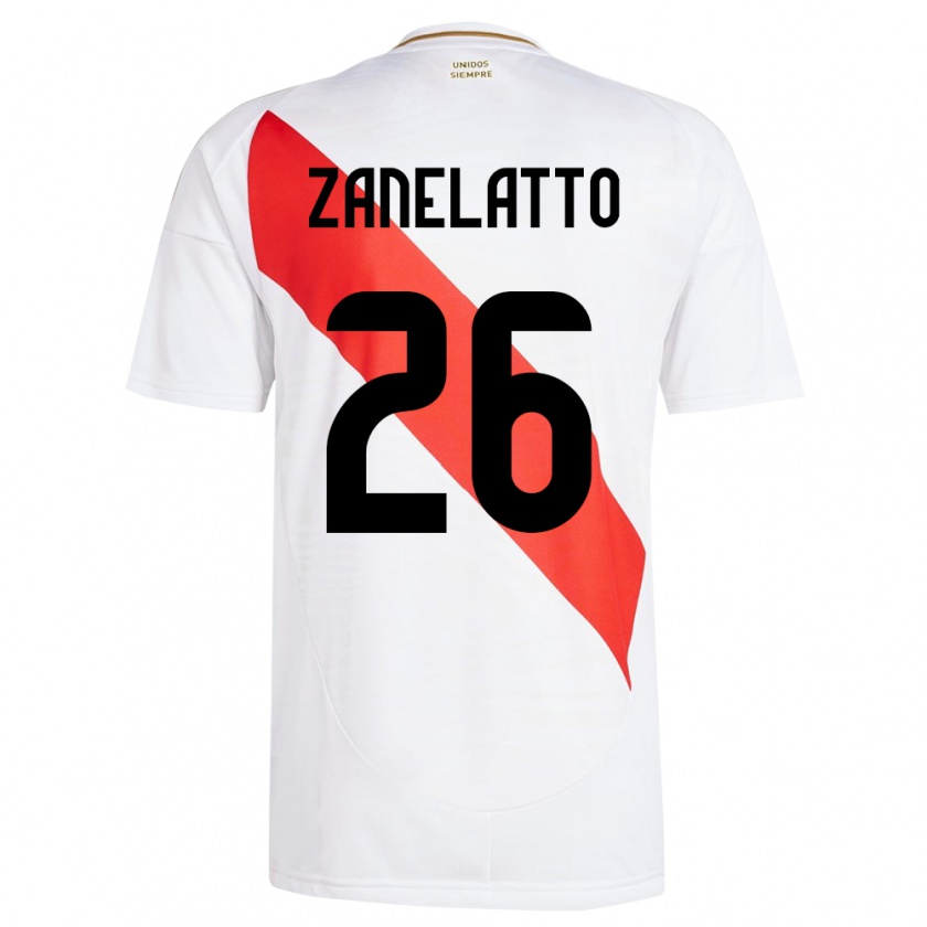 Kandiny Niño Camiseta Perú Franco Zanelatto #26 Blanco 1ª Equipación 24-26 La Camisa Chile