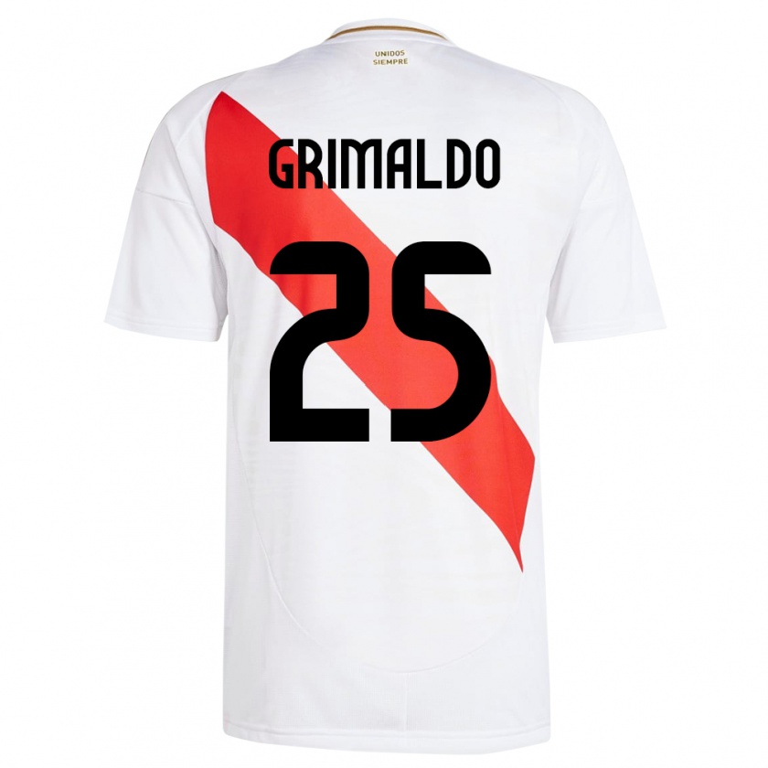 Kandiny Niño Camiseta Perú Joao Grimaldo #25 Blanco 1ª Equipación 24-26 La Camisa Chile