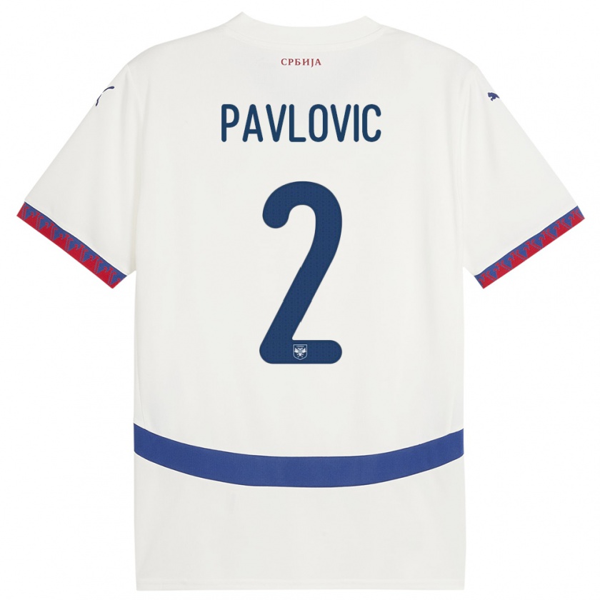 Kandiny Niño Camiseta Serbia Strahinja Pavlovic #2 Blanco 2ª Equipación 24-26 La Camisa Chile