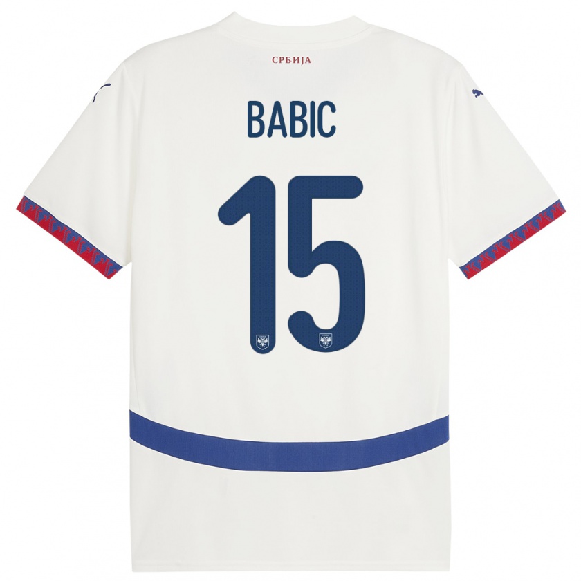 Kandiny Niño Camiseta Serbia Srdjan Babic #15 Blanco 2ª Equipación 24-26 La Camisa Chile