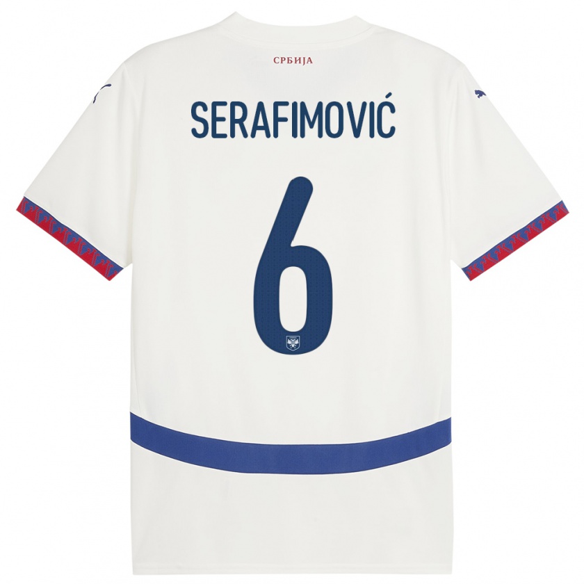 Kandiny Niño Camiseta Serbia Vojin Serafimovic #6 Blanco 2ª Equipación 24-26 La Camisa Chile