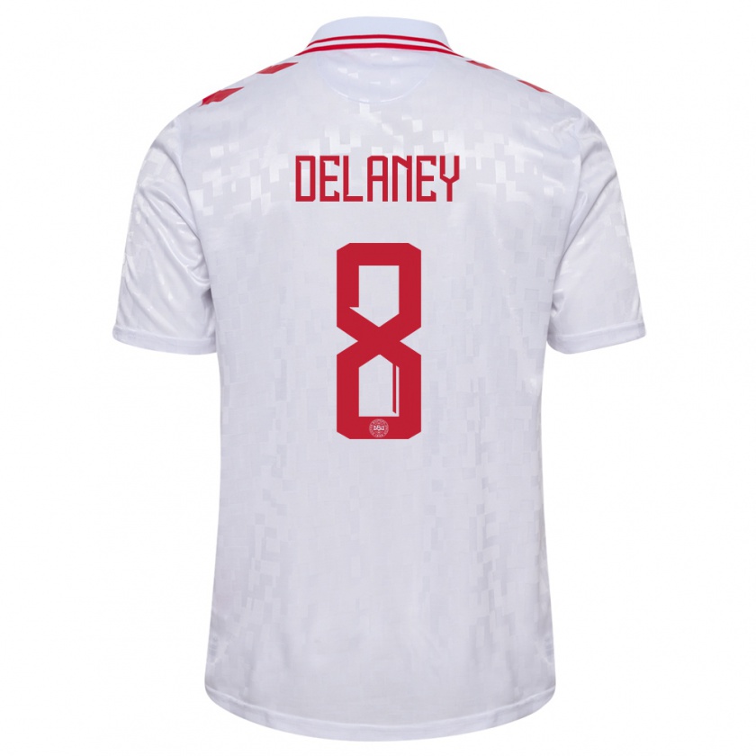 Kandiny Niño Camiseta Dinamarca Thomas Delaney #8 Blanco 2ª Equipación 24-26 La Camisa Chile