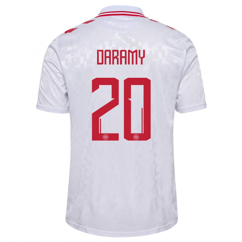 Kandiny Niño Camiseta Dinamarca Mohamed Daramy #20 Blanco 2ª Equipación 24-26 La Camisa Chile