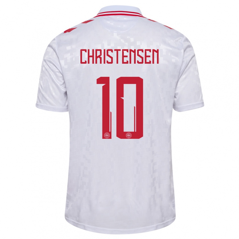 Kandiny Niño Camiseta Dinamarca Gustav Christensen #10 Blanco 2ª Equipación 24-26 La Camisa Chile