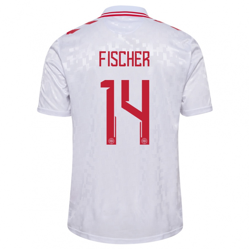 Kandiny Niño Camiseta Dinamarca Mikkel Fischer #14 Blanco 2ª Equipación 24-26 La Camisa Chile