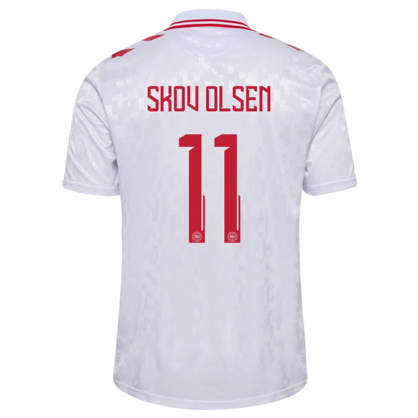 Kandiny Niño Camiseta Dinamarca Andreas Skov Olsen #11 Blanco 2ª Equipación 24-26 La Camisa Chile