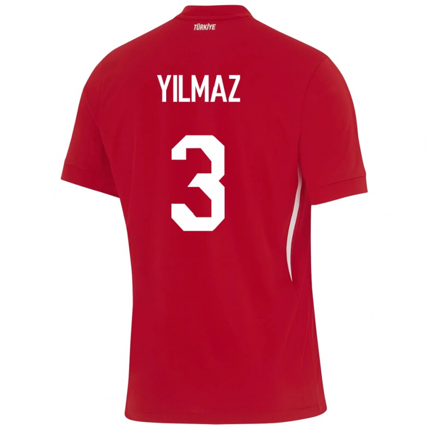 Kandiny Niño Camiseta Turquía Berkay Yılmaz #3 Rojo 2ª Equipación 24-26 La Camisa Chile