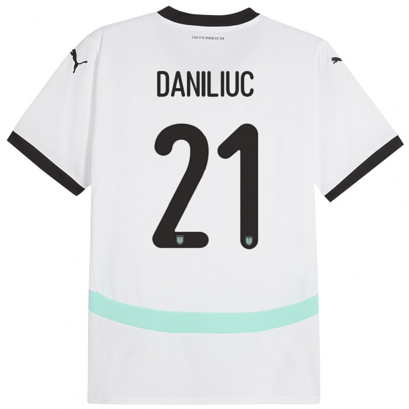 Kandiny Niño Camiseta Austria Flavius Daniliuc #21 Blanco 2ª Equipación 24-26 La Camisa Chile