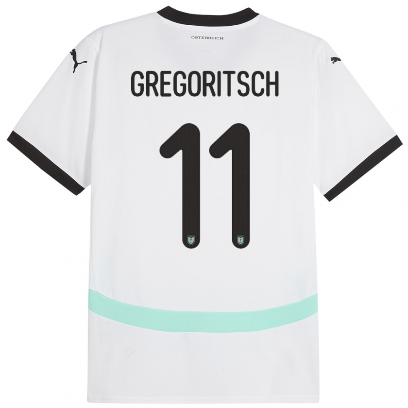 Kandiny Niño Camiseta Austria Michael Gregoritsch #11 Blanco 2ª Equipación 24-26 La Camisa Chile