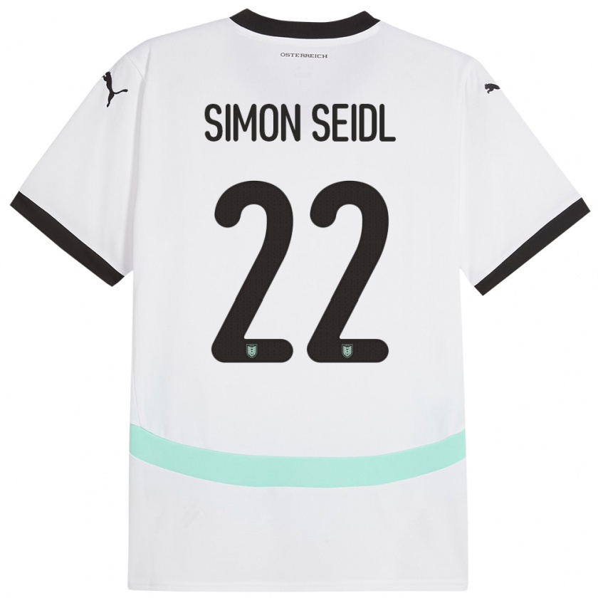 Kandiny Niño Camiseta Austria Simon Seidl #22 Blanco 2ª Equipación 24-26 La Camisa Chile