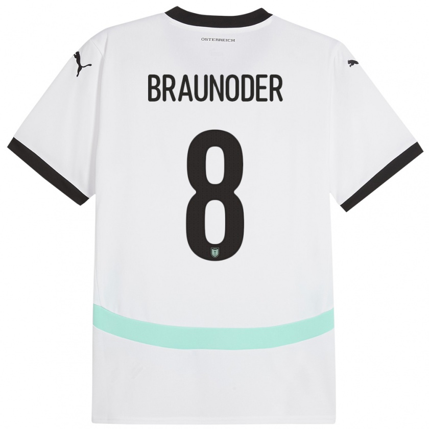 Kandiny Niño Camiseta Austria Matthias Braunöder #8 Blanco 2ª Equipación 24-26 La Camisa Chile