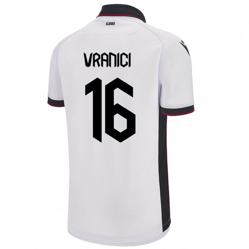 Kandiny Niño Camiseta Albania Dean Vranici #16 Blanco 2ª Equipación 24-26 La Camisa Chile