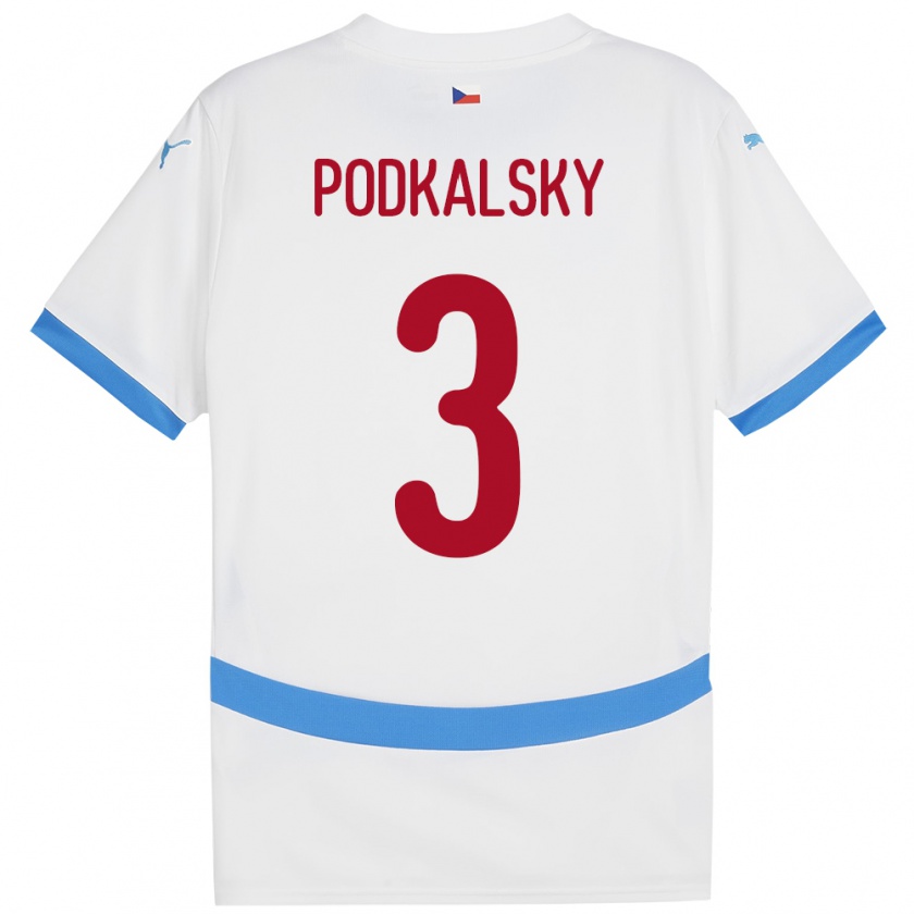 Kandiny Niño Camiseta Chequia Jakub Podkalsky #3 Blanco 2ª Equipación 24-26 La Camisa Chile