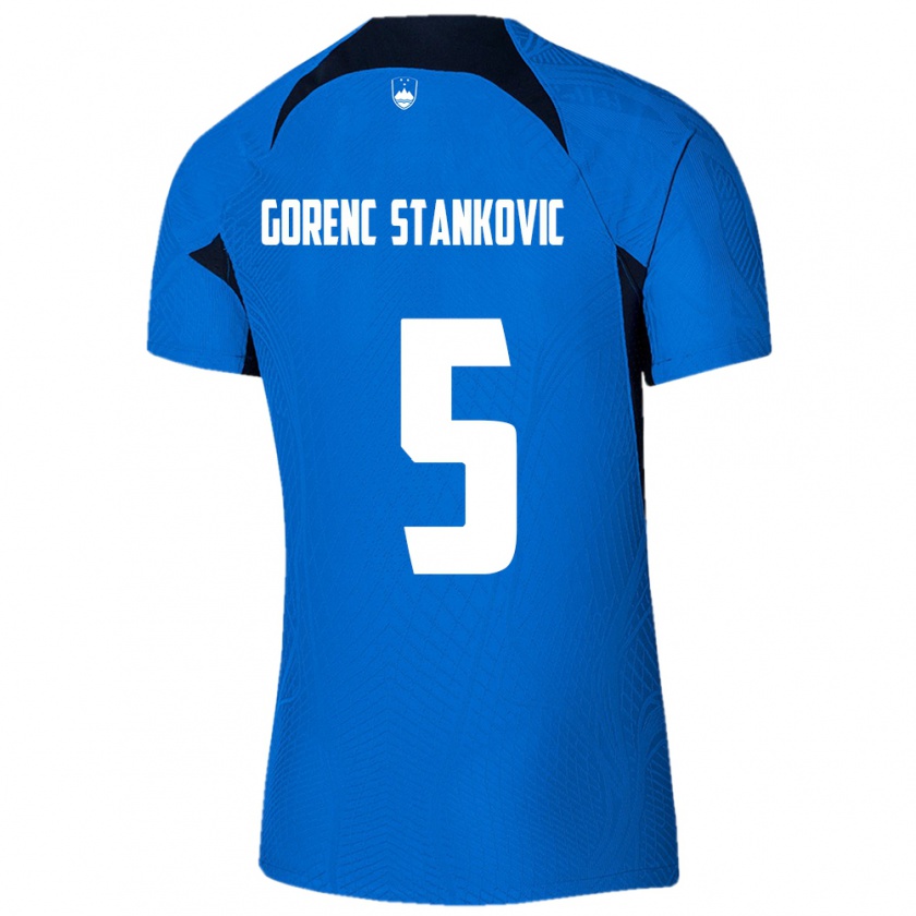 Kandiny Niño Camiseta Eslovenia Jon Gorenc Stankovic #5 Azul 2ª Equipación 24-26 La Camisa Chile