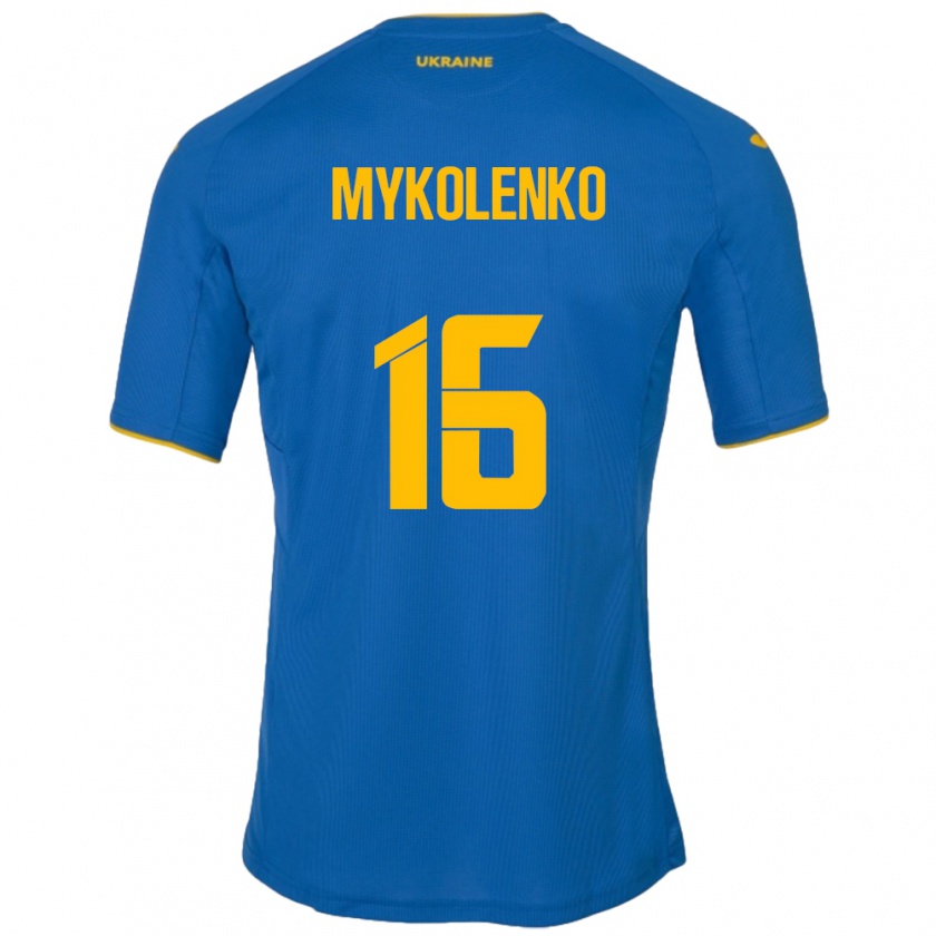 Kandiny Niño Camiseta Ucrania Vitaliy Mykolenko #16 Azul 2ª Equipación 24-26 La Camisa Chile