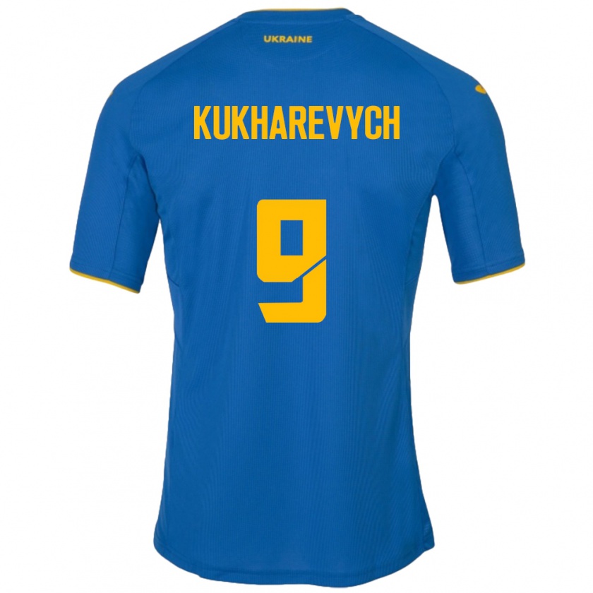 Kandiny Niño Camiseta Ucrania Mykola Kukharevych #9 Azul 2ª Equipación 24-26 La Camisa Chile