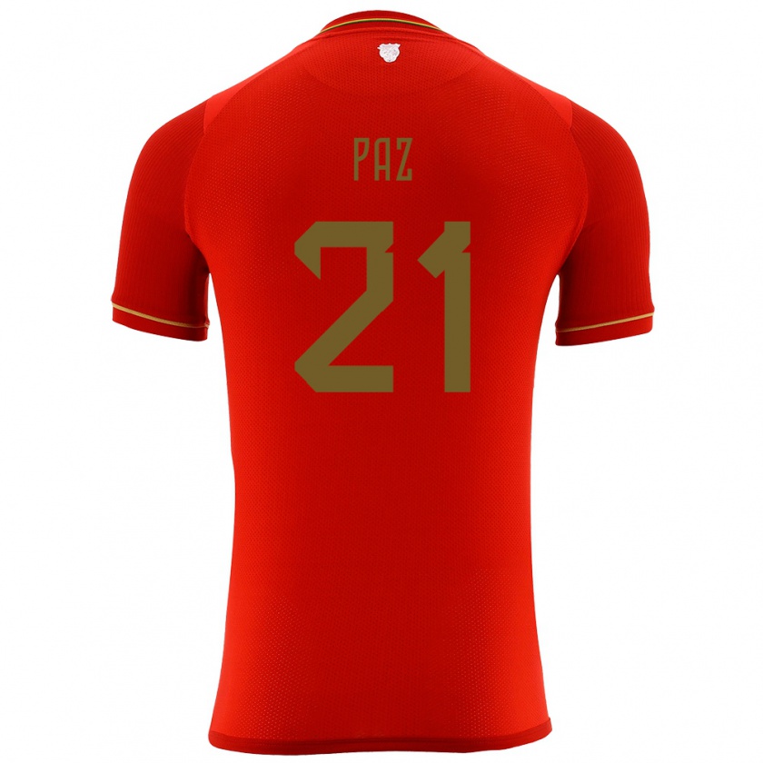 Kandiny Niño Camiseta Bolivia Luis Paz #21 Rojo 2ª Equipación 24-26 La Camisa Chile