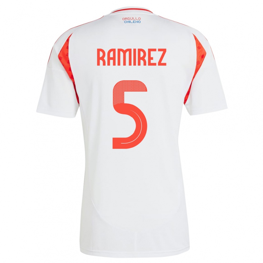 Kandiny Niño Camiseta Chile Fernanda Ramírez #5 Blanco 2ª Equipación 24-26 La Camisa Chile