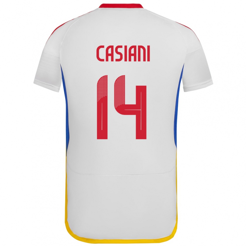 Kandiny Niño Camiseta Venezuela Luis Casiani #14 Blanco 2ª Equipación 24-26 La Camisa Chile