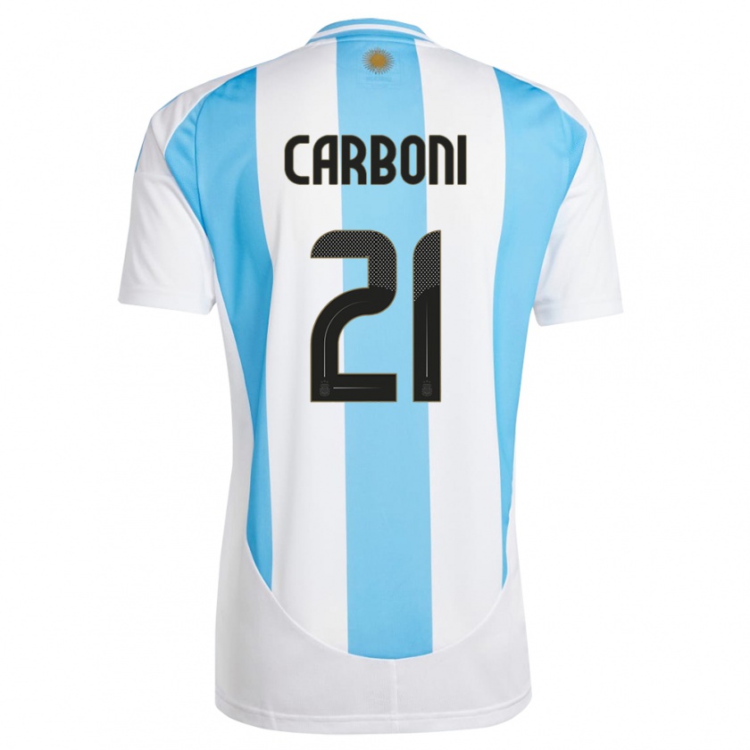 Kandiny Hombre Camiseta Argentina Valentin Carboni #21 Blanco Azul 1ª Equipación 24-26 La Camisa Chile