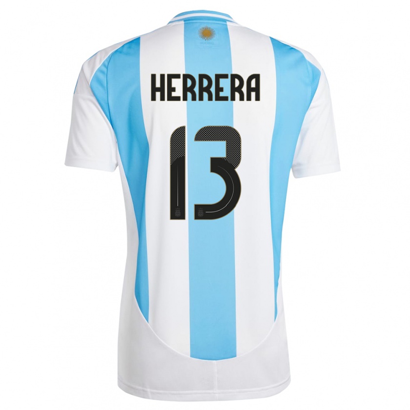 Kandiny Hombre Camiseta Argentina Marcelo Herrera #13 Blanco Azul 1ª Equipación 24-26 La Camisa Chile